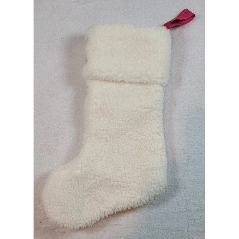 Victoria‎ Secrets PINK White Fleece Sequins Dog Christmas Stocking Pet